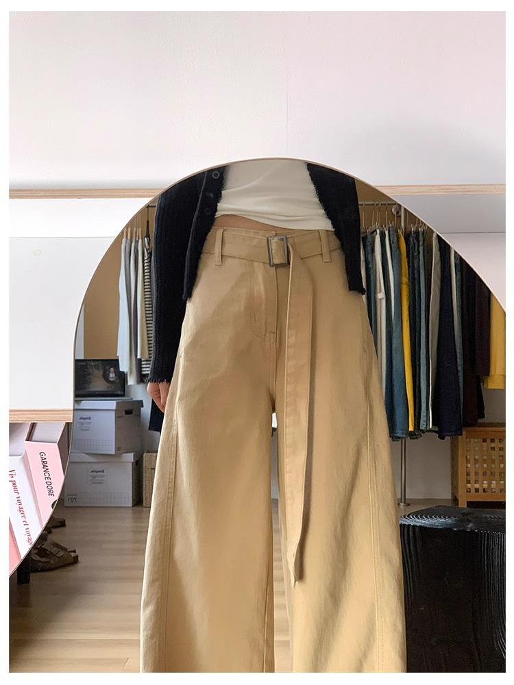 Damen Übergröße Khaki Weitbeinige High-Waist Jeans - Herbst 2025 Kollektion, Lässiger Lockerer Vielseitiger Bodenlanger Stil