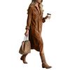 Women's Fashion Casual Color Corduroy Long-sleeved Dress With Lapel Shirt , Loose Long Skirt