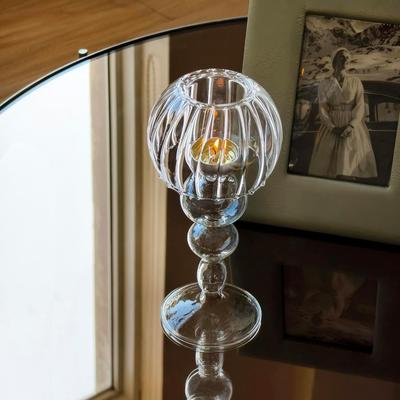 Retro Glass High Footed Striped Candlestick Transparent Umbrella Shaped Candlelight Candle Holder European Furniture Room Decor
