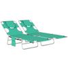 5-Position Adjustable Sun Loungers Set of 2 with Reading Hole and Side Pocket, Green