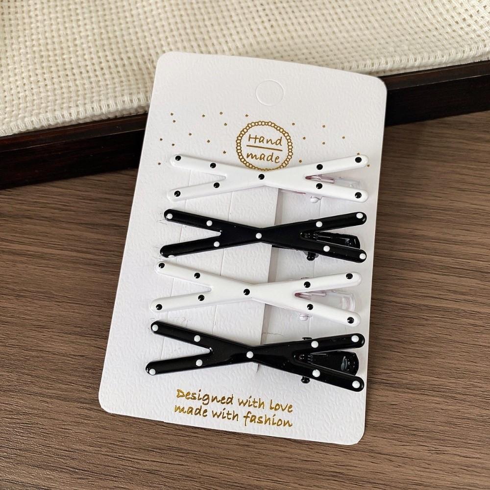 4pcs/set Geometric Hairpins Barrettes Black White Color Polka Dot Hair Clips  For Women