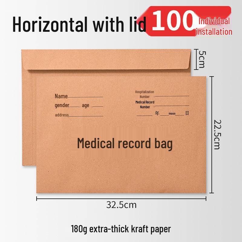 Single-Sided Kraft Paper Medical Record Bags with Flap 180g 100 Pieces for Hospitals and Health Centers 3160₽