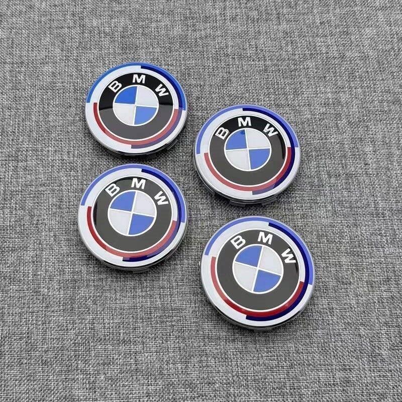 OSTB7 1/4/7Pcs Car Wheel Hub Center Cover Steering Wheel Center Sticker Auto Front Hood Trunk Logo For BMW 50th anniversary E36 E39