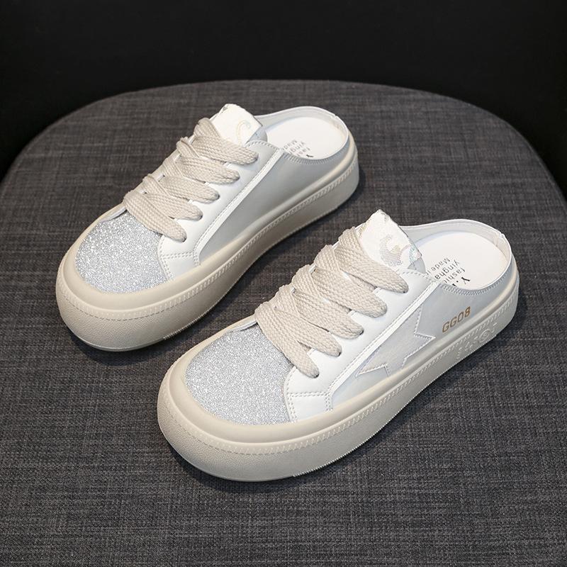 Kožená taška Hlava Poloviční pantofle Dámské letní nošení Nová silná podrážka bez podpatku Jeden pedál