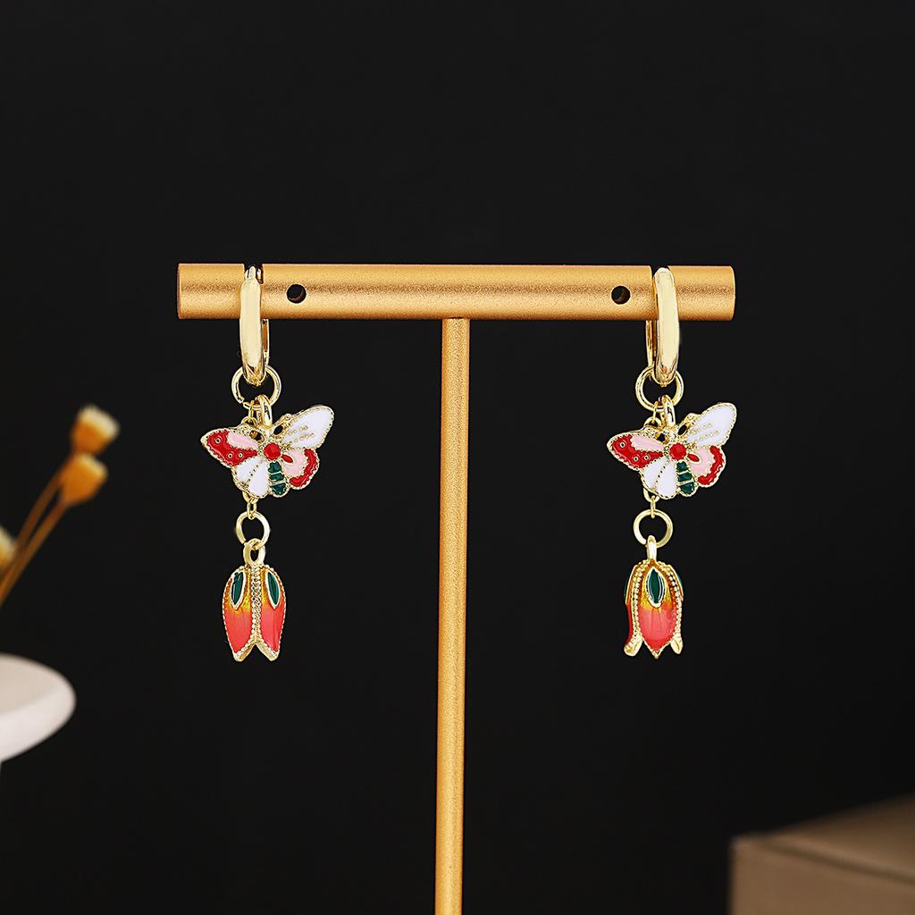 Antique Beaded Long Fringed Earrings, Chinese Hanfu Accessories, Flower Fan Bow Earrings.