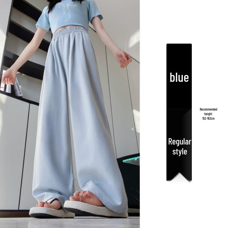 White High-Waisted Ice Silk Wide-Leg Pants for Women - Summer Casual Drape Style