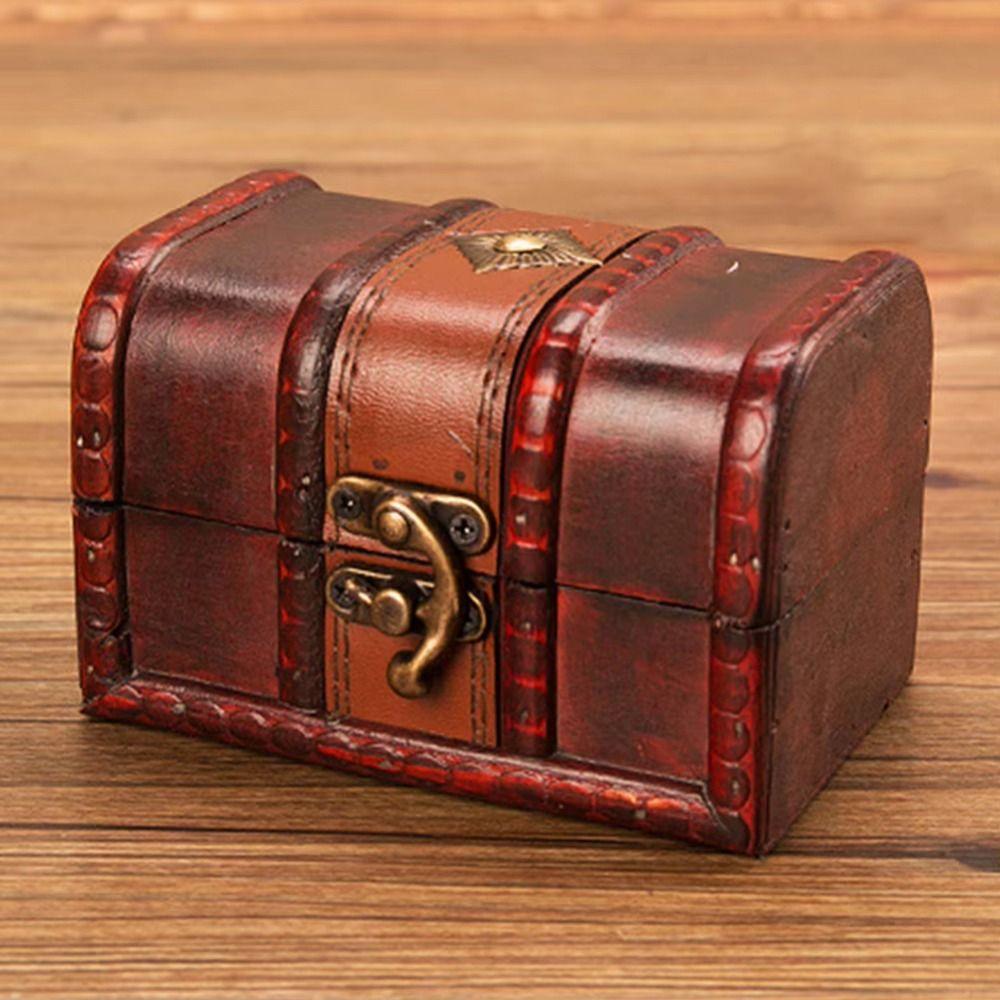 Wooden Treasure Chest Decorative Jewelry Box Antique Jewelry Storage Box  Packaging Box