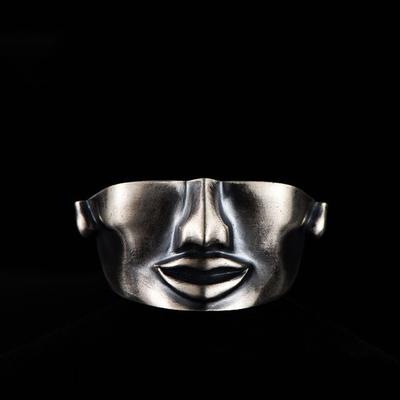 Retro See No Evil Half Face Ring Punk Gothic Adjustable Open Ring For Men Alloy Zircon Art Accessories Creative Unisex Gift