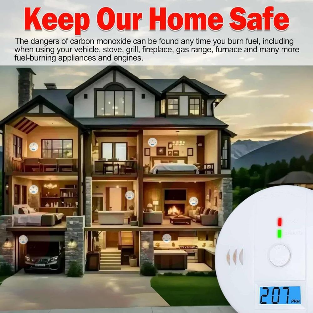 Carbon Monoxide Detectors Co Detector Battery Powered With LCD Display For Home