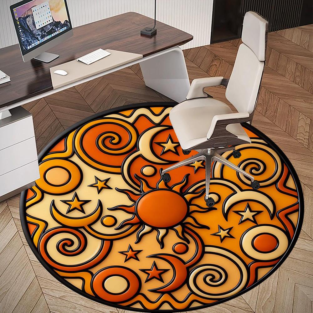1pc Sun Moon Stars Round Chair Mat Office Area Rug - Non-Slip, Floor Mat for Office, Bedroom, Ideal Home Decor Gift P0105031