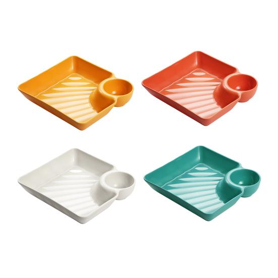 4Pcs Reusable Dipping Sauce Tray Set Stackable Divided Plates for Appetizers Sushi Tacos Dumplings Fries Snacks Sauce Serving Dish for Parties Home
