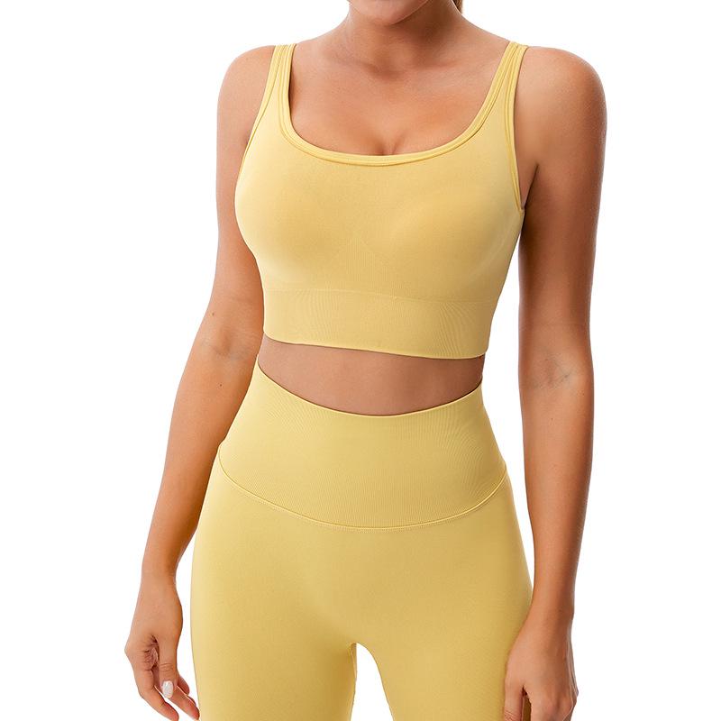 

Ударопрочный бюстгальтер для йоги и бега с фиксированной чашкой и интегрированной нагрудной подушечкой, спортивный жилет с застежкой на четыре ряда Medium жёлтый