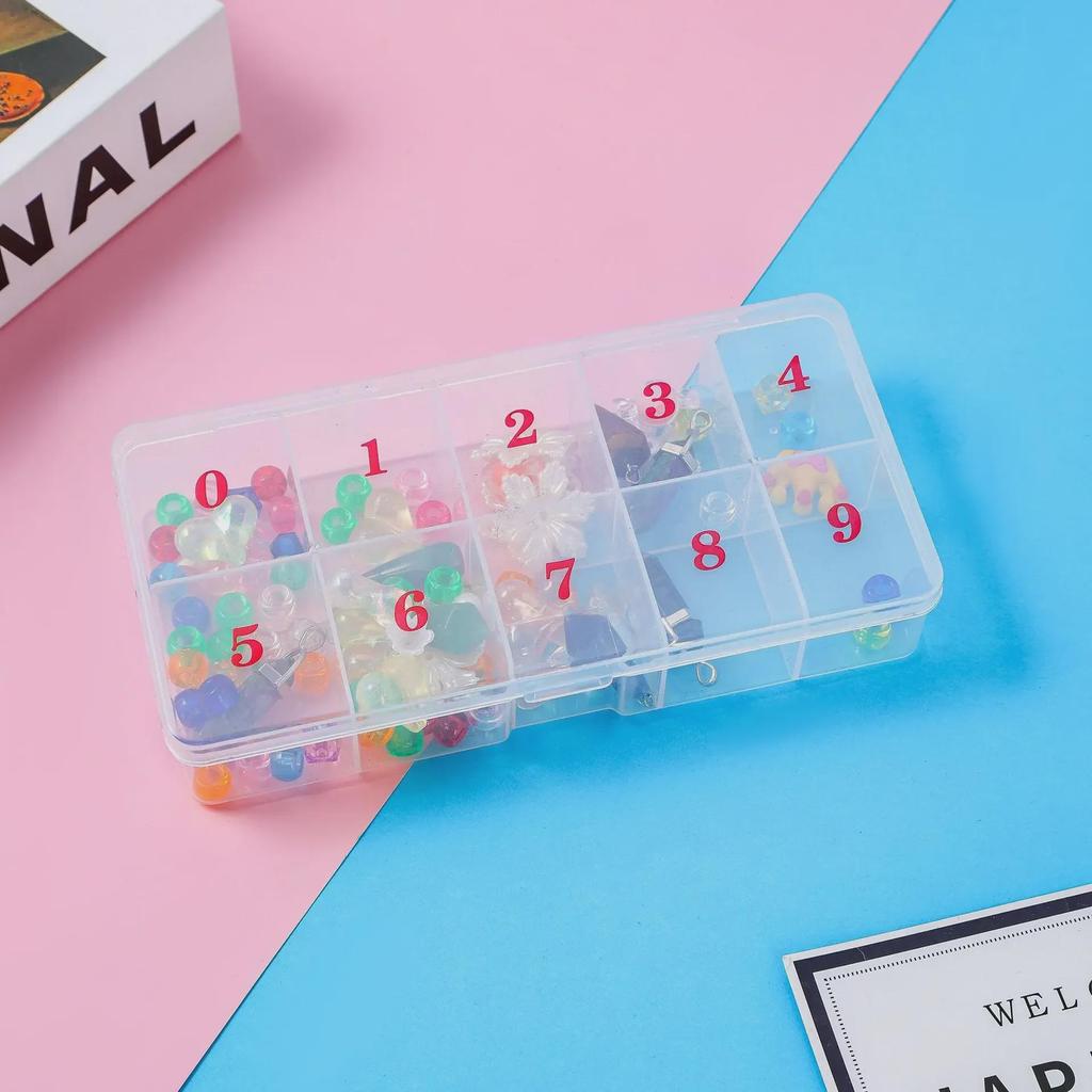 Translucent 10-Grid Nail Art Storage Box for 500 Pieces