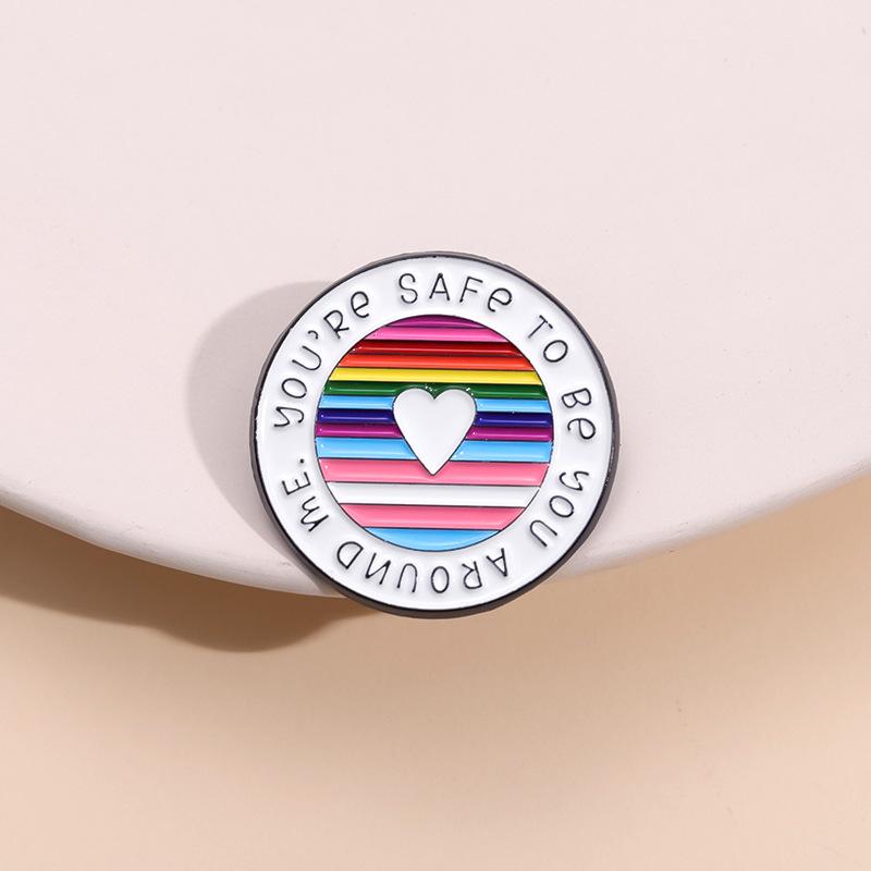 LGBT Rainbow Pride Enamel Pins You Are Safe With Me Round Brooches Lapel Badge Jewelry Gifts For Gay Lesbian Homosex Friends