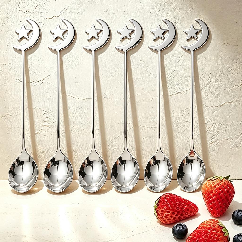 6pcs Coffee Spoon Dessert Fork Dinnerware Set Western Mirror 304 Stainless Steel Tableware Suitable for Family Gatherings Parties Weddings