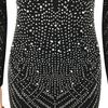 European Sexy Rhinestone See-through Mesh Deep V Party Dress for Women