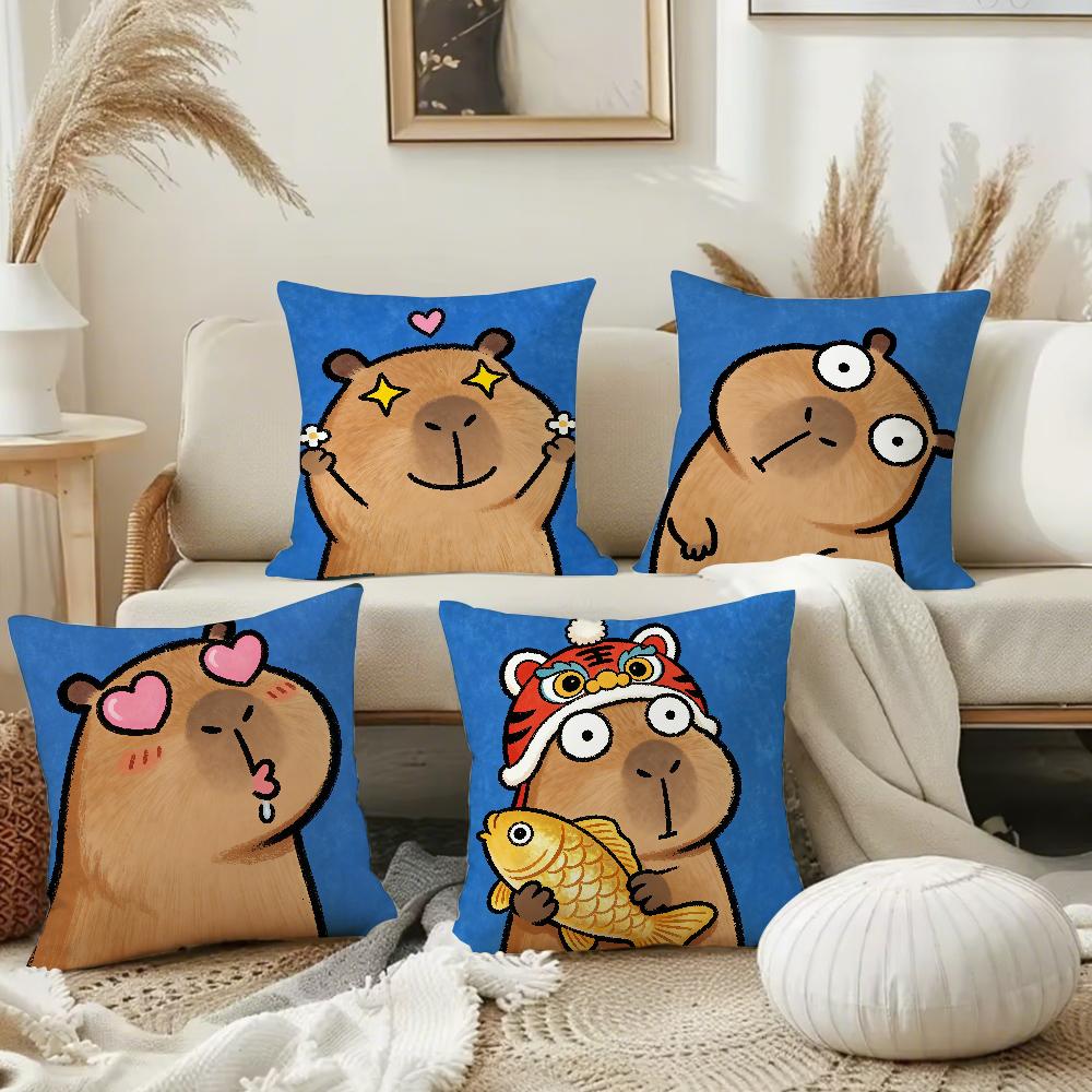 Cartoon Cute C-Capybara Pillow Case Square Double-Sided Printing Sofa Cushion Cover Pillowcase Bedroom Bedside