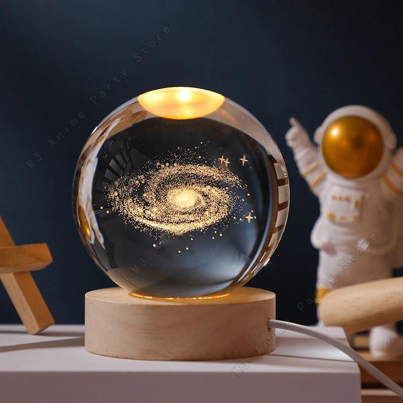 Lumină de noapte unică cu bilă de cristal 3D Lampă LED de noptieră Lampă galaxie strălucitoare Planetele Saturn Luna Cadou de ziua de naștere pentru copii Jucărie 6cm