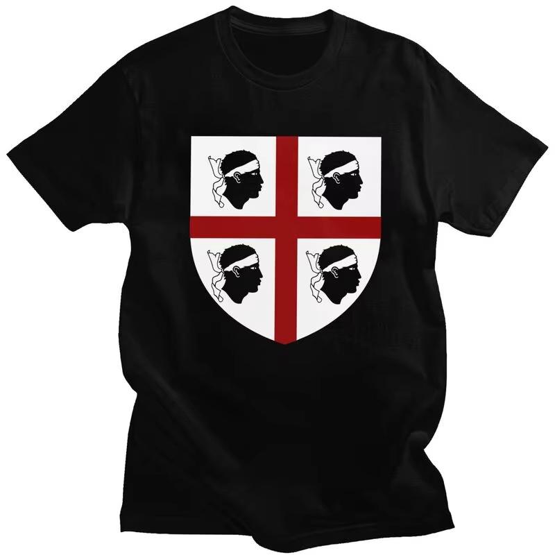Comfortable season Aangepaste Sardini&euml; Vlag Vier Moren T-shirts Heren Korte Mouw Itali&euml; Sardegna Wapen T-shirts Tee Puur Katoen Slim Fit T-shirt M