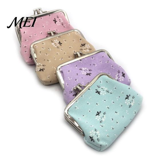 Versatile Small Wallet Floral Canvas Coin Purse, Women Change Purse with 2 Compartments, Kiss Lock Closure Pouch for Cash Coins Cards Durable