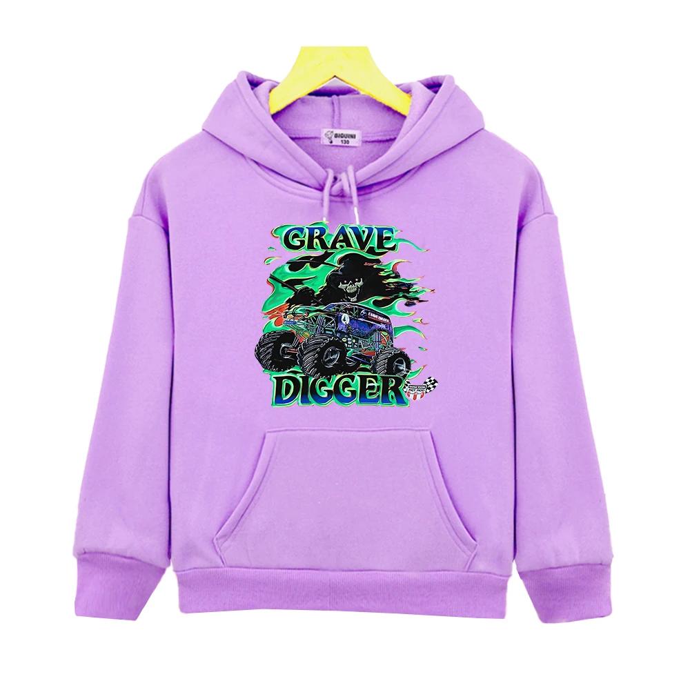 Grave Digger Cartoon Hoodies Comfortable Casual Boys/Girls Sweatshirts with Hooded Long Sleeve Children Casual Pullovers Pocket