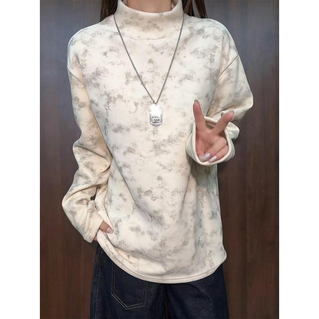 Unisex Marble Tie-Dye Half-High Collar Sweatshirt - Trendy, Comfortable, Long-Sleeve Casual Top