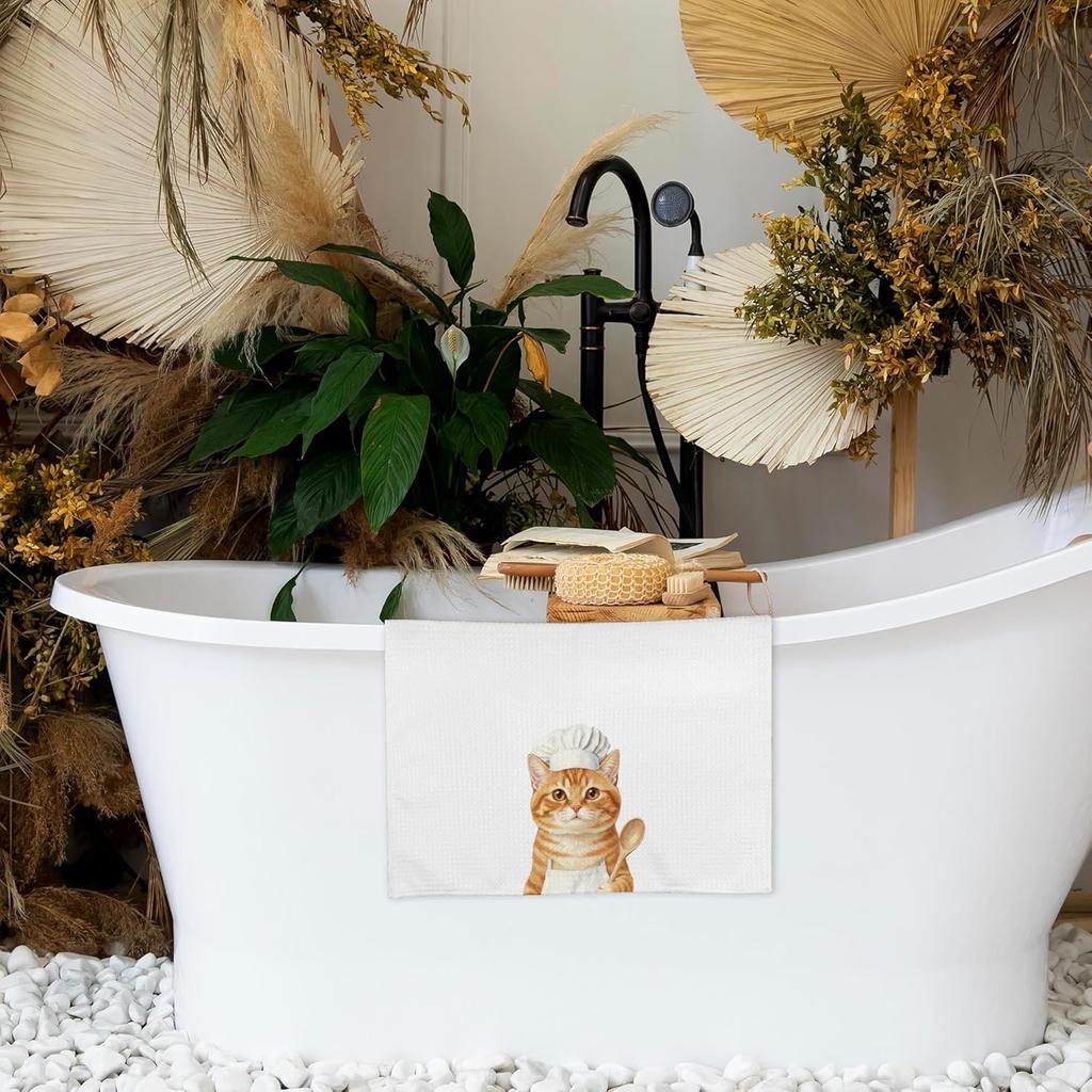 Orange Tabby Cat Kitchen Towels, Orange Tabby Cats Gifts for Women Cat Lovers, Funny Cats Chef Hand Dish Tea Towels for Kitchen Decor, 16x24 Inch