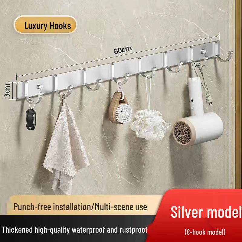 Adhesive Space Aluminum Hook for Bathroom & Kitchen - Punch-Free Coat & Clothes Hanger 