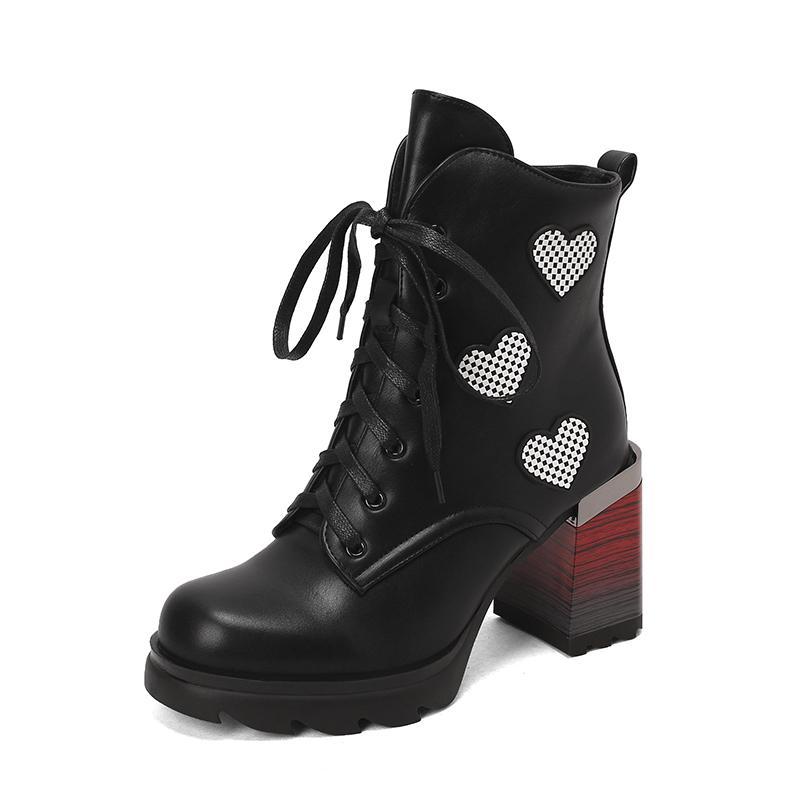 Korte damehøye hæler høst og vinter nye tykkhælede korte støvletter i britisk stil i stor størrelse