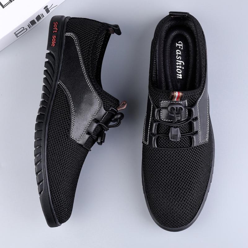 Summer Men's Flying Woven Mesh Fashionable Casual Leather Shoes Fashionable Men's Breathable Outdoor Sports and Leisure Shoes