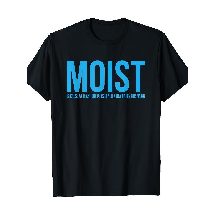 Lustiges feuchtes Erwachsenen-Witz-T-Shirt für Herren - Kräftig blauer "MOIST"-Aufdruck Humorvolle Aussage, Weicher Strickstoff Lockere Passform Lässiges Rundhals-T-Shirt, Größen S-3XL, Maschine