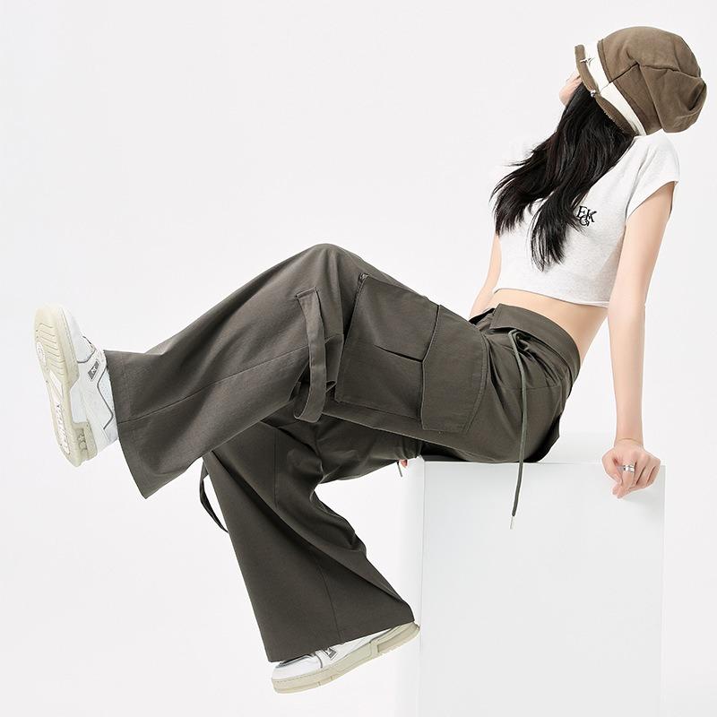 Khaki Quick-drying Overalls Women's Autumn Thin New High-waisted Loose Straight Casual Parachute Mountaineering Wide Legs