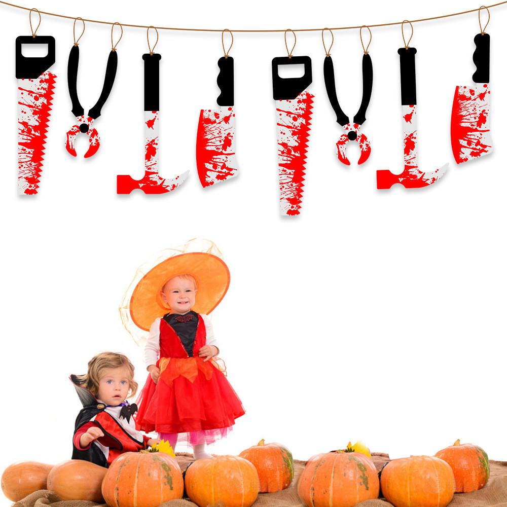 Spooky Halloween Blood Knife Banner Set Perfect For Haunted House Party Decorations