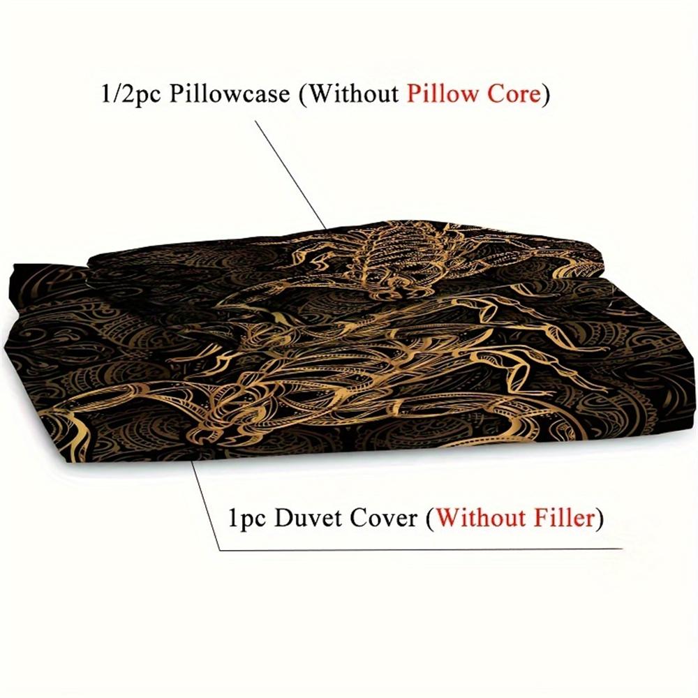 2/3 stuks Zwart&Gouden Schorpioen Sterrenbeeld Print Dekbedovertrek Set (1 Dekbedovertrek + 1/2 Kussensloop, Zonder Vulling), Beddengoedset