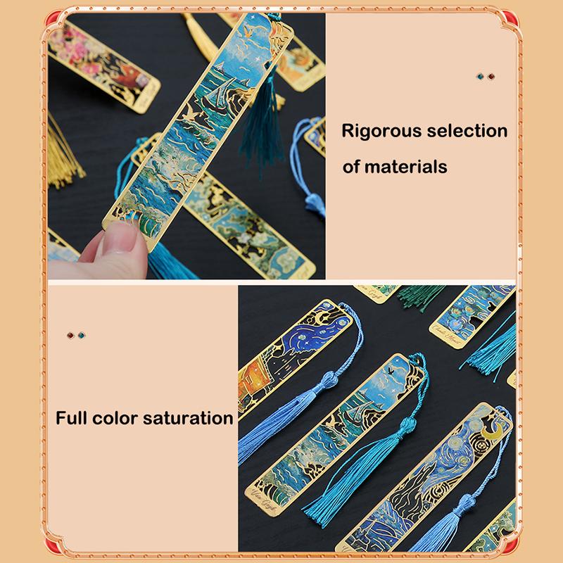 Retro Floral Painting Metal Bookmark Hollow Bronzing Bookmark With Tassel For Book Club Reader Writers Book Lovers Students