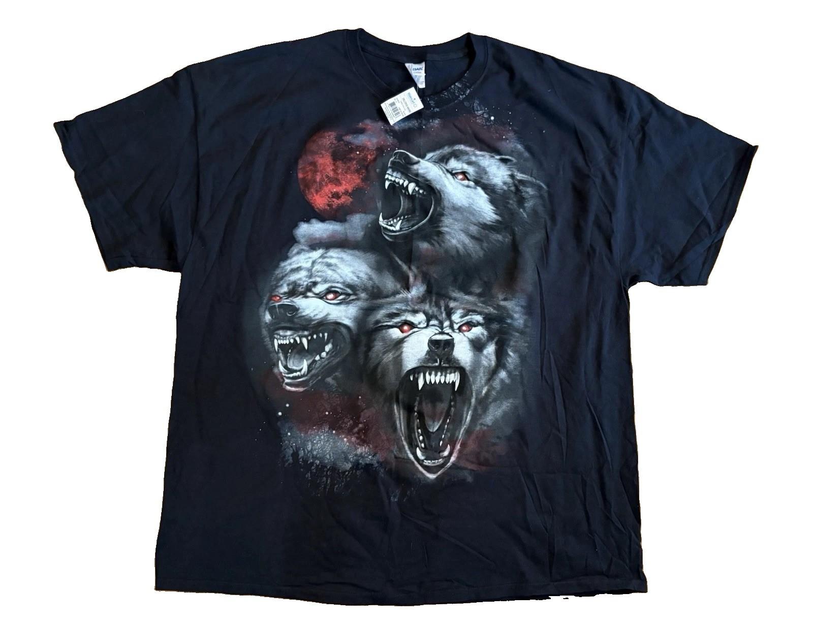 Vintage Y2K Gildan 3 Wolves Graphic Shirt Sz 3XL NWT Unisex T-Shirt M