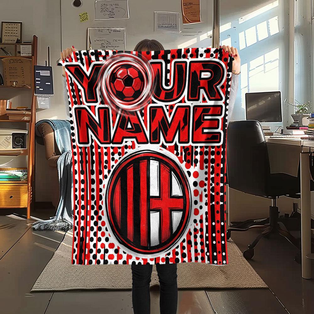 Custom Name,AC Milan Printed Flannel Blanket, Soft Throw for Bedroom Sofa, Washable, Christmas Present, Great Gift.