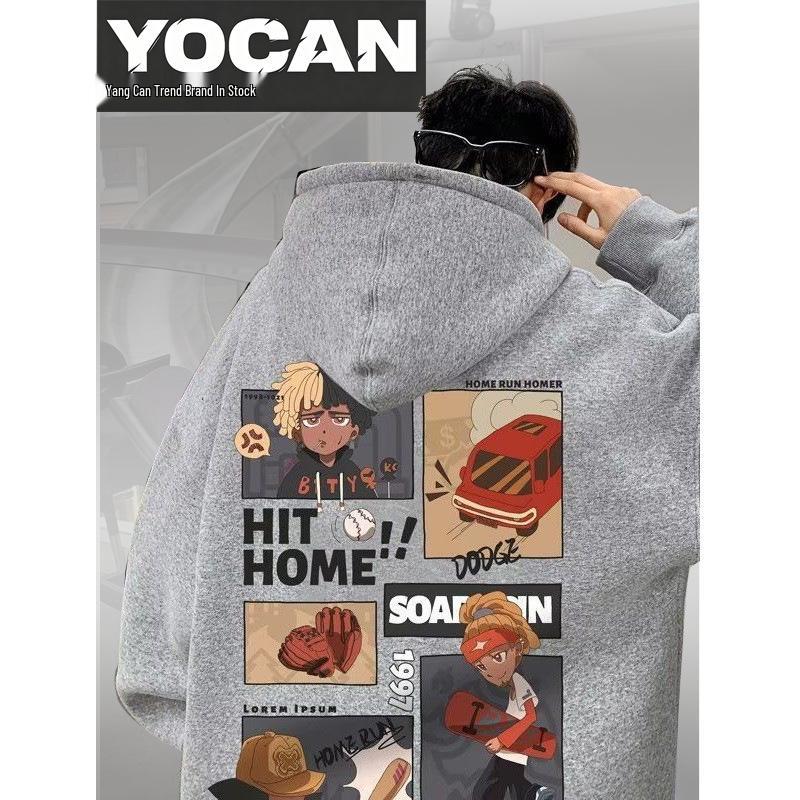 Trendy Brand Men's Hooded Sweatshirt - Pure Cotton, Loose Fit, Spring/Autumn, American/European Size, Casual Pullover Jacket