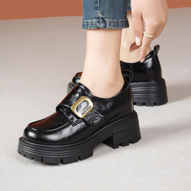 Fashion Muffin Thick-soled Round Head Wind Breathable One-pedal Women's Small Leather Shoes Single Shoes