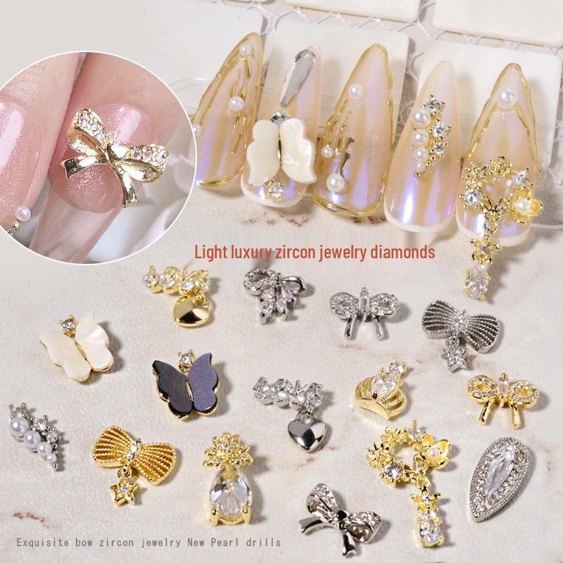 Luxury Zirconia Rhinestone Bow Nail Art Accessories