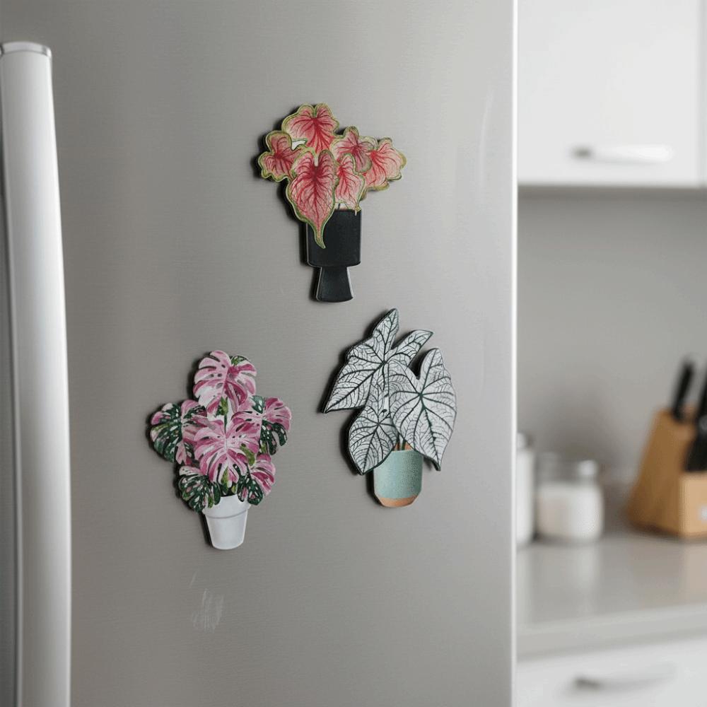 3D Artificial Plant Fridge Stickers Magnets Waterproof Mini Plant Fridge Magnet  Fridge Decor