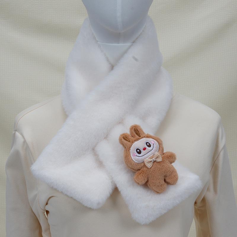 2025 Autumn/Winter Cute Cartoon Plush Scarf: Faux Rabbit Neck Warmer for Girls