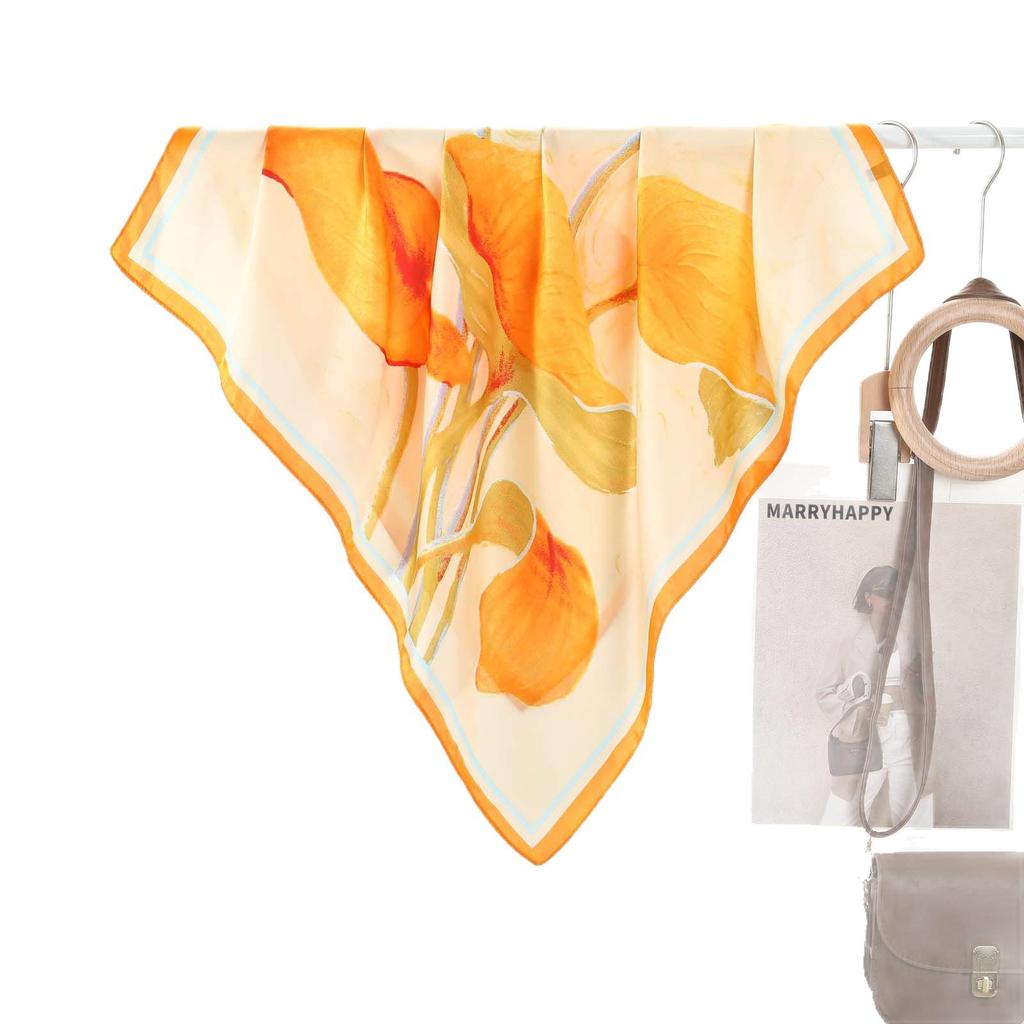 Elegant Chinese Ink Painting Lotus Silk Scarf: High-End, Versatile Retro Print, Popular Decorative Accessory for Women.