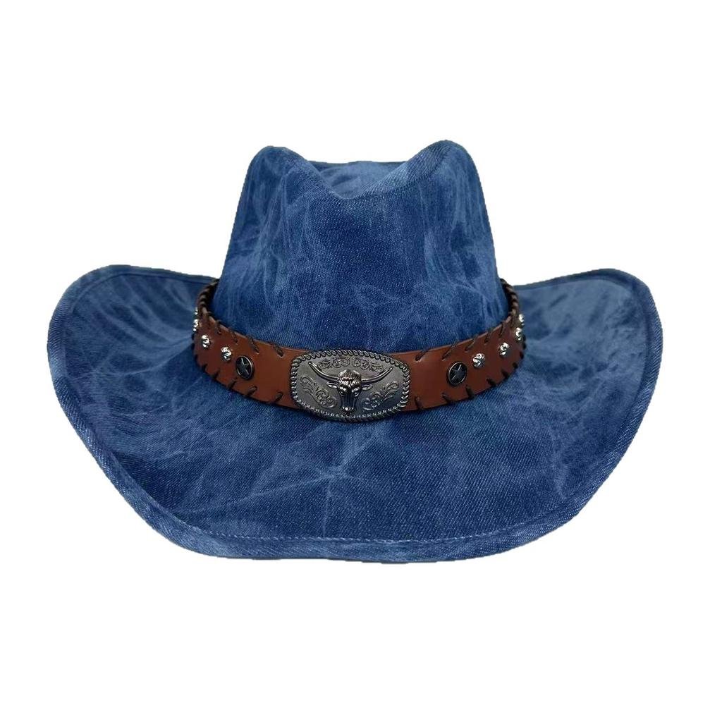 Western Cowboyhatt Europeisk och Amerikansk Stil Rese Ko Huvud Bälte Jazzhatt Män och Kvinnor Persikofärgad Hög Hatt