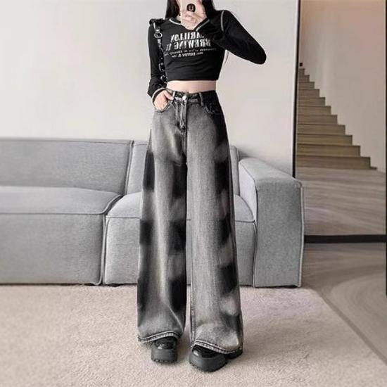 Women's American Retro Gradient Tie-Dye High Waist Wide-Leg Jeans - Early Autumn Design