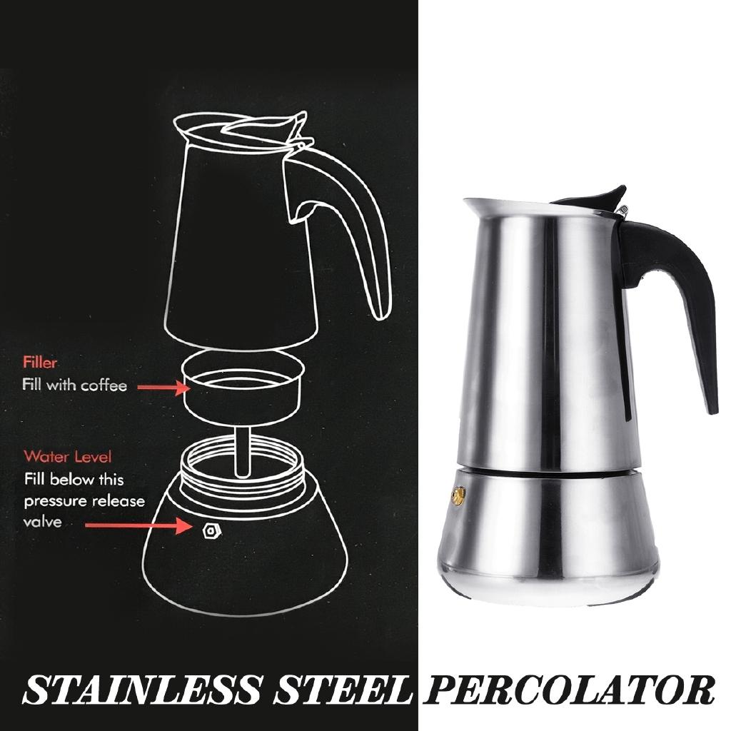 9 Cups 450ml Stainless Steel Moka Coffee Maker Pot Percolator + Stove