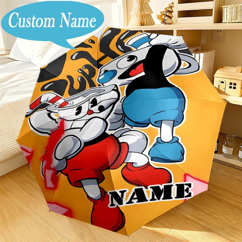 Custom Name Cup-head Umbrella Folding Umbrella, Automatic Umbrella 8-Frame for Travel, Casual Lightweight Birthday Christmas gift