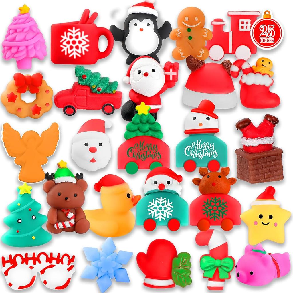 Squishies, 25 Pack Mochi Squishy Toys - Christmas Kawaii Cat Squishys Slow Rising Animals - Party Favors, Goodie Bag, Birthday Gifts, Mini Squishies