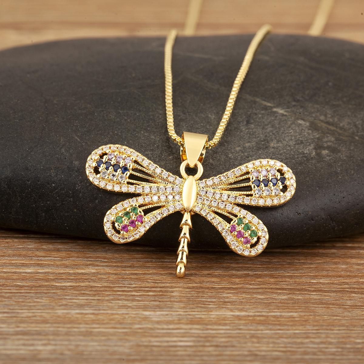 

Nidin Fashion Cute Butterfly/Dragonfly/Wing Shape Inlaid Colorful Zircon Charm Pendant Necklace For Women Girl Aesthetic Jewelry