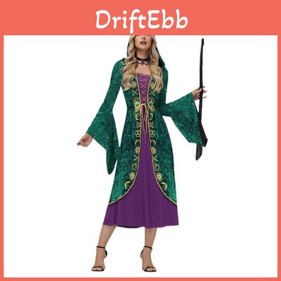 Dark Style Witch Hooded Dress With 3d Skeleton Pattern For Stage Performances